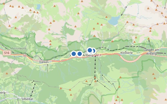 Kartenausschnitt mit den Hotels des Reiseziels