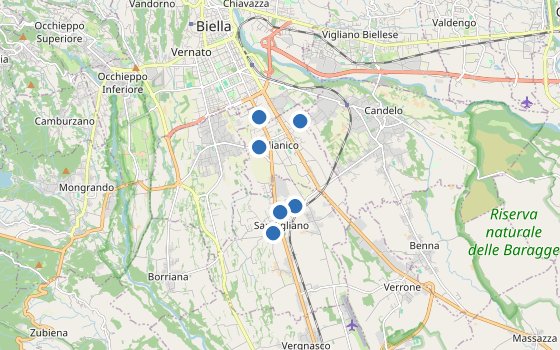 Kartenausschnitt mit den Hotels des Reiseziels