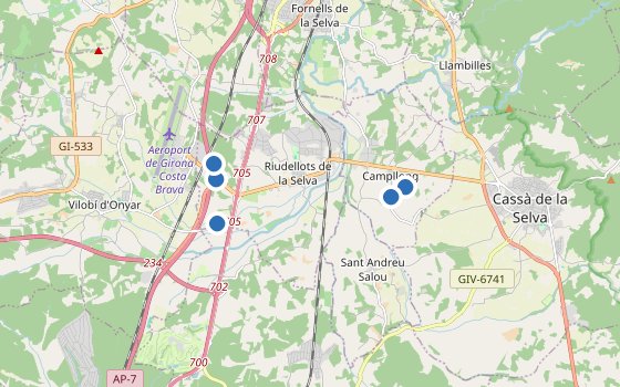 Kartenausschnitt mit den Hotels des Reiseziels