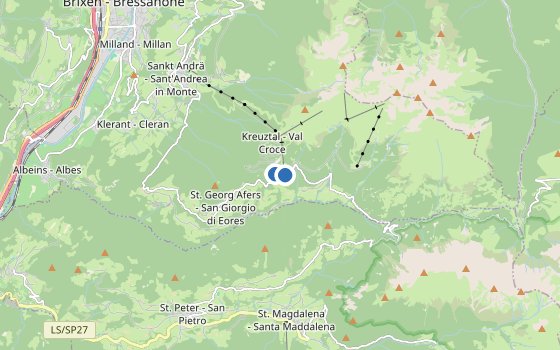 Kartenausschnitt mit den Hotels des Reiseziels
