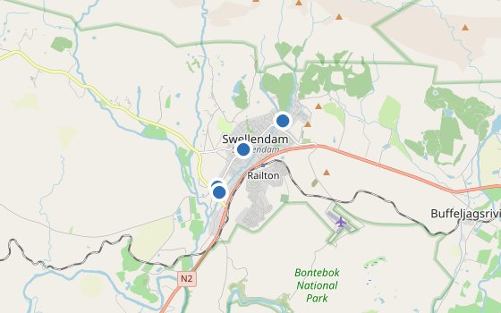 Kartenausschnitt mit den Hotels des Reiseziels