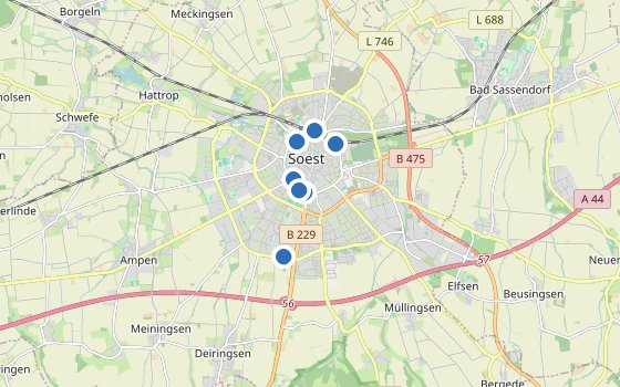 Kartenausschnitt mit den Hotels des Reiseziels