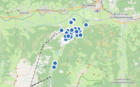 Kartenausschnitt mit den Hotels des Reiseziels