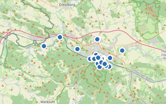 Kartenausschnitt mit den Hotels des Reiseziels