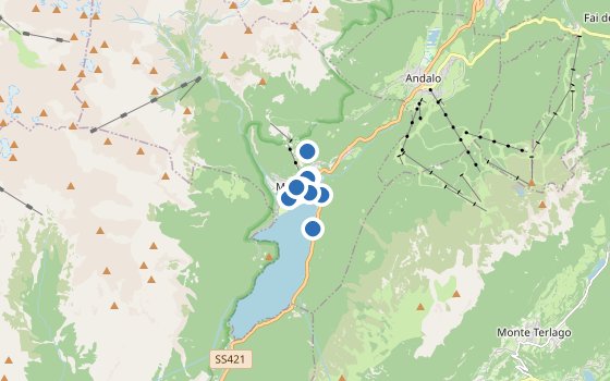 Kartenausschnitt mit den Hotels des Reiseziels