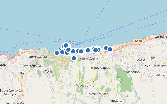 Kartenausschnitt mit den Hotels des Reiseziels