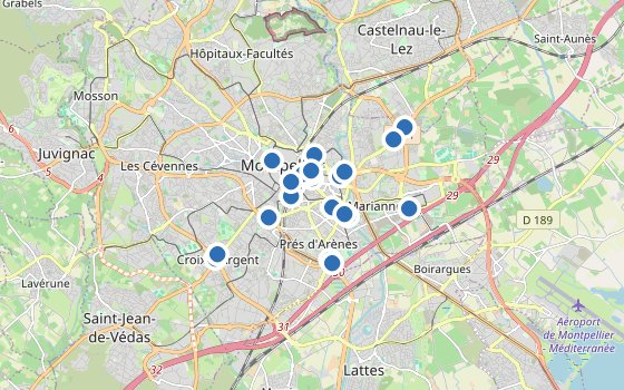 Kartenausschnitt mit den Hotels des Reiseziels