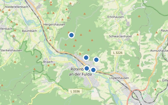 Kartenausschnitt mit den Hotels des Reiseziels