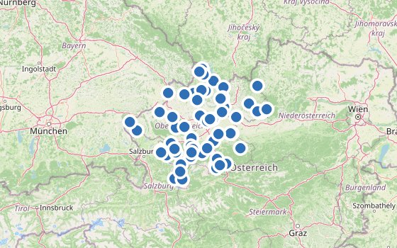 Kartenausschnitt mit den Hotels des Reiseziels