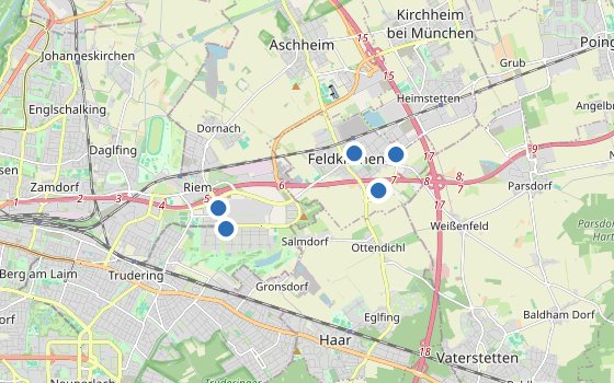 Kartenausschnitt mit den Hotels des Reiseziels