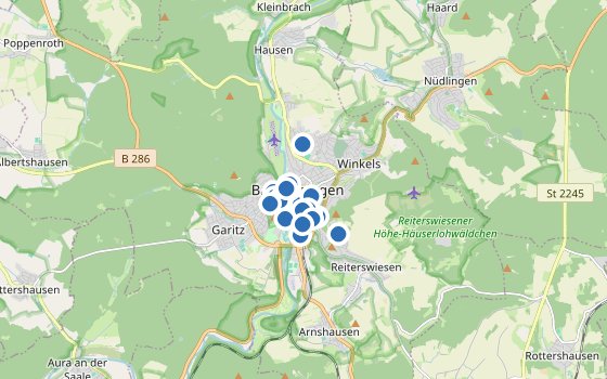 Kartenausschnitt mit den Hotels des Reiseziels