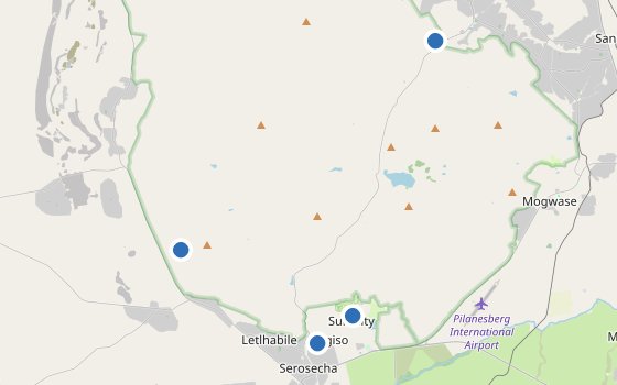 Kartenausschnitt mit den Hotels des Reiseziels