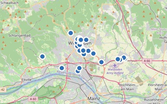 Kartenausschnitt mit den Hotels des Reiseziels