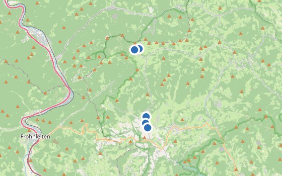 Kartenausschnitt mit den Hotels des Reiseziels