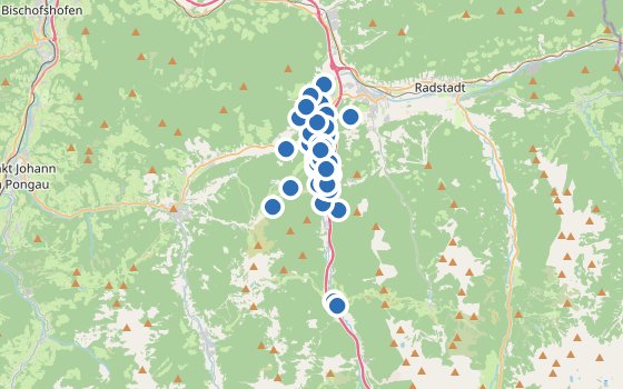 Kartenausschnitt mit den Hotels des Reiseziels