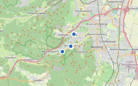 Kartenausschnitt mit den Hotels des Reiseziels