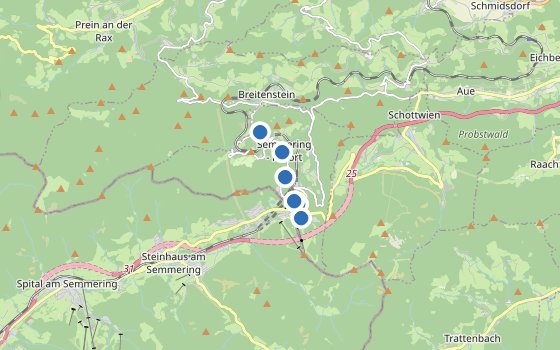 Kartenausschnitt mit den Hotels des Reiseziels
