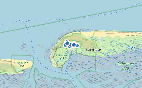 Kartenausschnitt mit den Hotels des Reiseziels