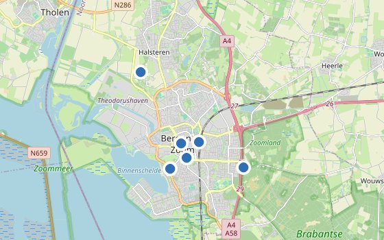 Kartenausschnitt mit den Hotels des Reiseziels