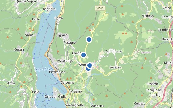 Kartenausschnitt mit den Hotels des Reiseziels