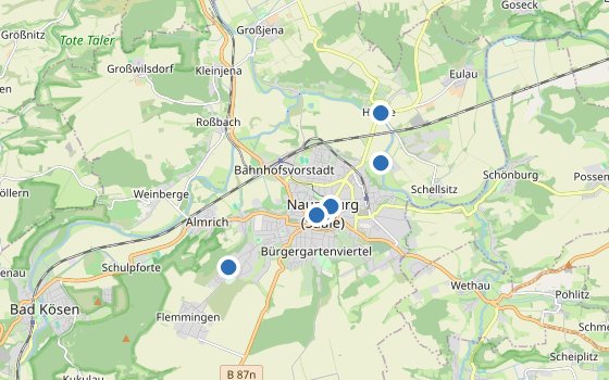 Kartenausschnitt mit den Hotels des Reiseziels
