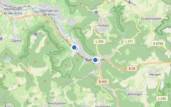 Kartenausschnitt mit den Hotels des Reiseziels
