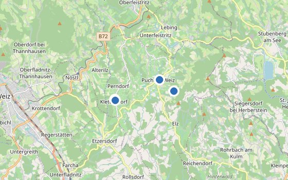 Kartenausschnitt mit den Hotels des Reiseziels