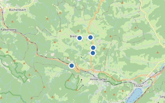 Kartenausschnitt mit den Hotels des Reiseziels