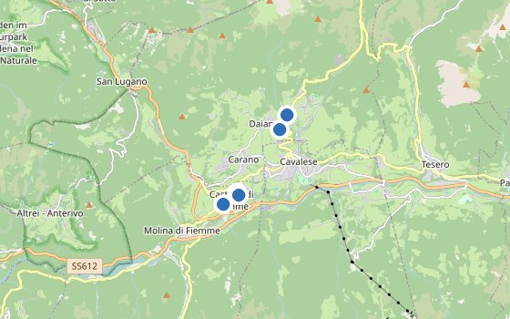 Kartenausschnitt mit den Hotels des Reiseziels