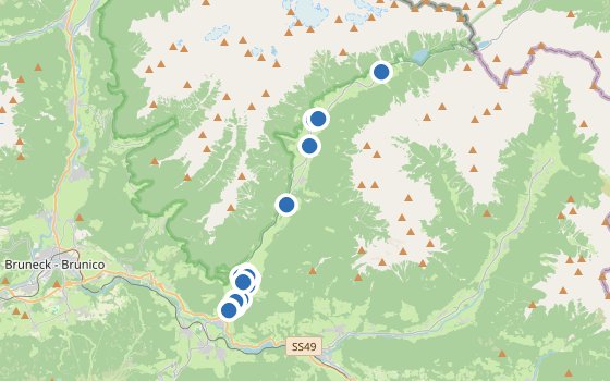 Kartenausschnitt mit den Hotels des Reiseziels