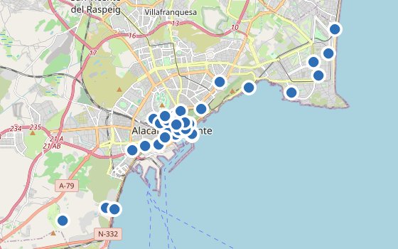 Kartenausschnitt mit den Hotels des Reiseziels