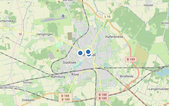 Kartenausschnitt mit den Hotels des Reiseziels