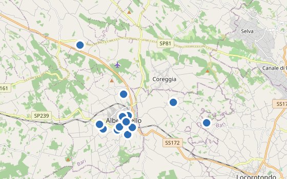 Kartenausschnitt mit den Hotels des Reiseziels