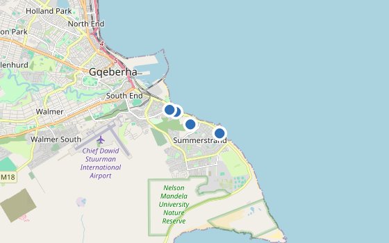 Kartenausschnitt mit den Hotels des Reiseziels