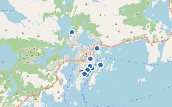 Kartenausschnitt mit den Hotels des Reiseziels