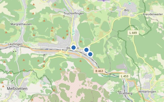 Kartenausschnitt mit den Hotels des Reiseziels