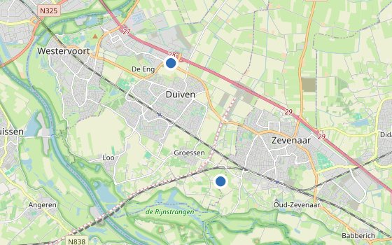 Kartenausschnitt mit den Hotels des Reiseziels
