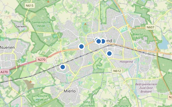 Kartenausschnitt mit den Hotels des Reiseziels