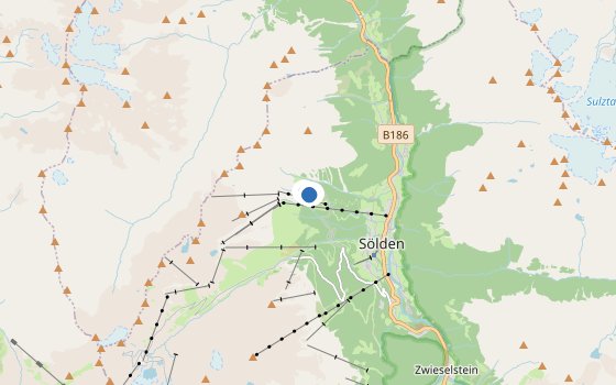 Kartenausschnitt mit den Hotels des Reiseziels