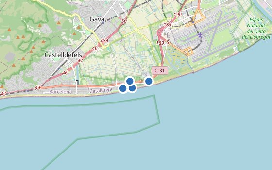 Kartenausschnitt mit den Hotels des Reiseziels