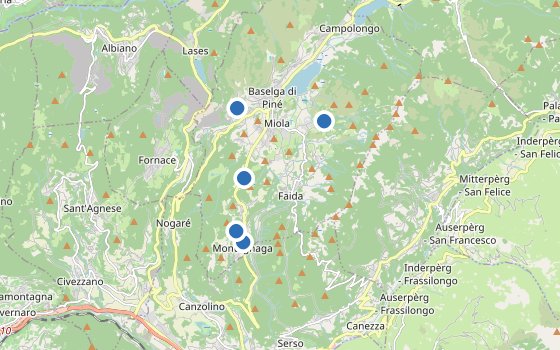 Kartenausschnitt mit den Hotels des Reiseziels