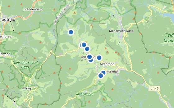 Kartenausschnitt mit den Hotels des Reiseziels