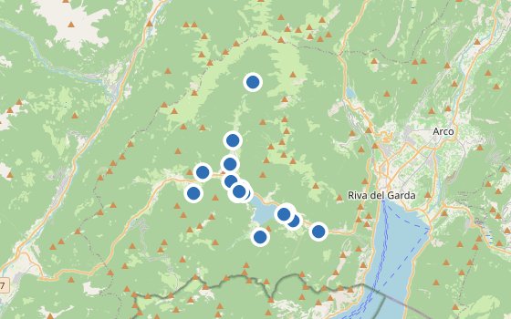 Kartenausschnitt mit den Hotels des Reiseziels