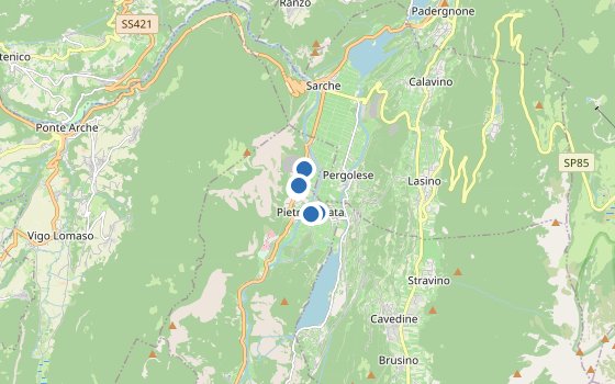 Kartenausschnitt mit den Hotels des Reiseziels