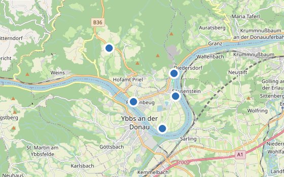Kartenausschnitt mit den Hotels des Reiseziels
