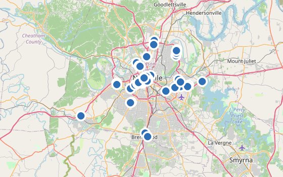 Kartenausschnitt mit den Hotels des Reiseziels