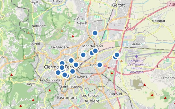Kartenausschnitt mit den Hotels des Reiseziels