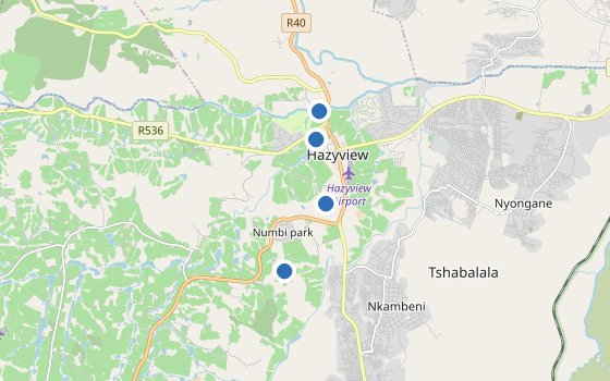Kartenausschnitt mit den Hotels des Reiseziels