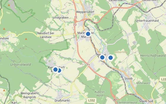 Kartenausschnitt mit den Hotels des Reiseziels