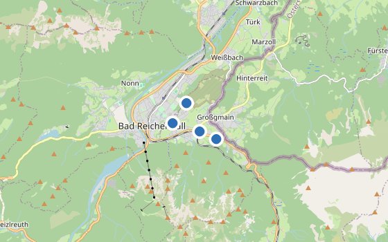 Kartenausschnitt mit den Hotels des Reiseziels